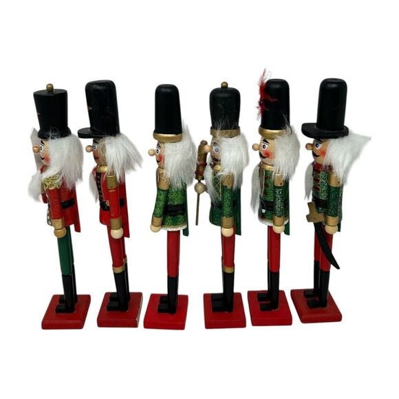 Set Of 6 Wooden Nutcracker Figurines 9" Tall Christmas Decor Festive Soldiers - Picture 3 of 15